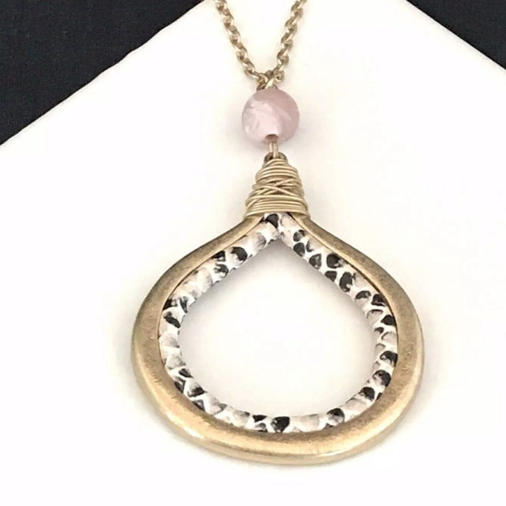 New Premier Designs Necklace River Valley Gold Tone Snakeskin Print 4V
